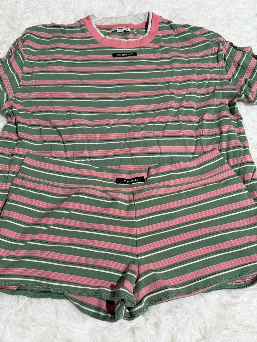 Dairy Boy XL/XXL Striped The Big Tee Mini Short Pink Friday Stripe Matching Set